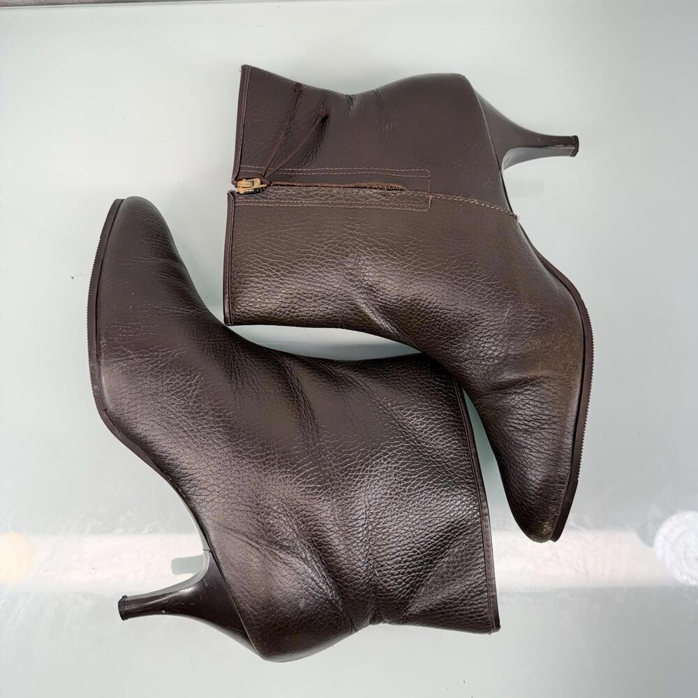 Vintage 1960s Brown Leather Ankle Boots Kitten Heel Talon Zipper  10B Quiet Lux - Picture 6 of 9